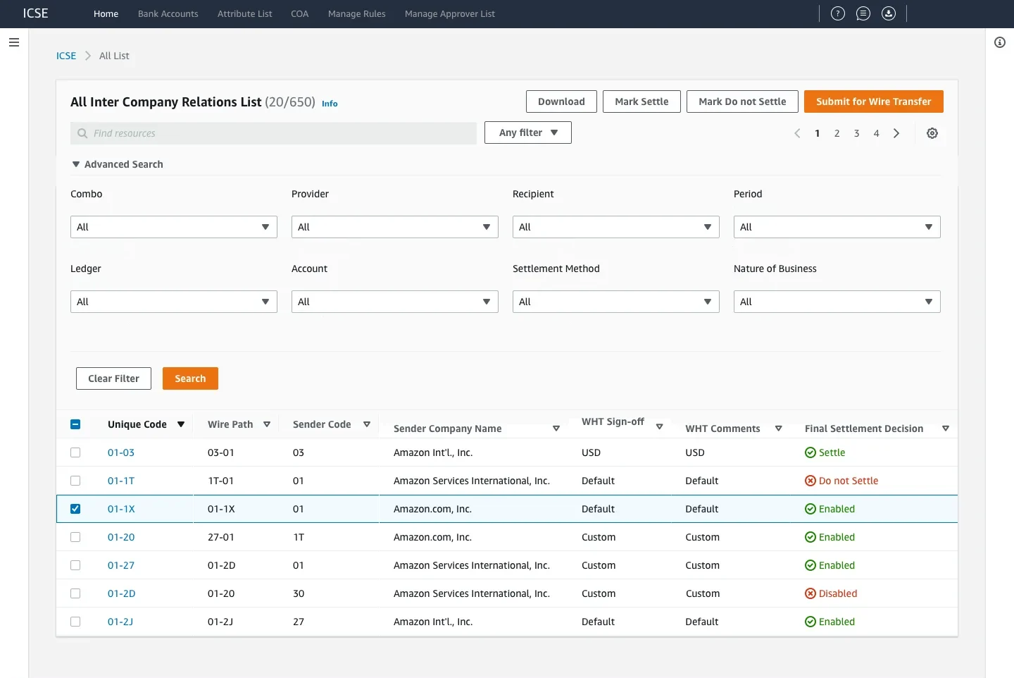 ICSE settlement dashboard