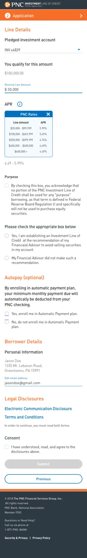 Mobile PNC lending application step